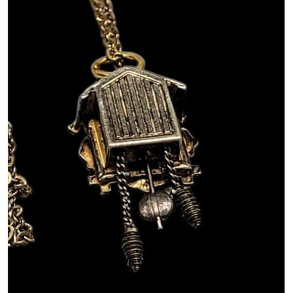 Vermeil Cuckoo Coo Clock Pendant Necklace 16" Chain Gold Plating on Sterling 925 - Picture 10 of 16